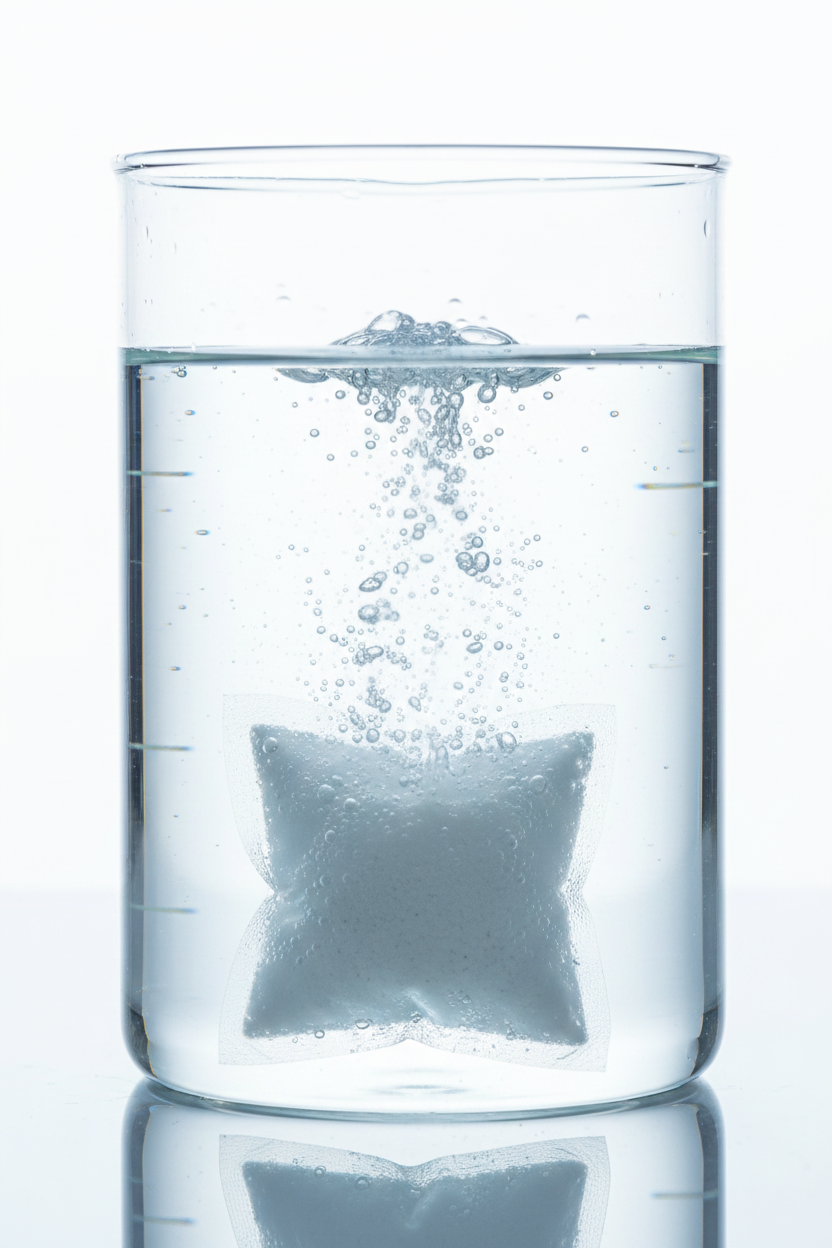 Water-soluble cleaning pouch dissolving in water to release biobased concentrated cleaner by SFProducts Canada