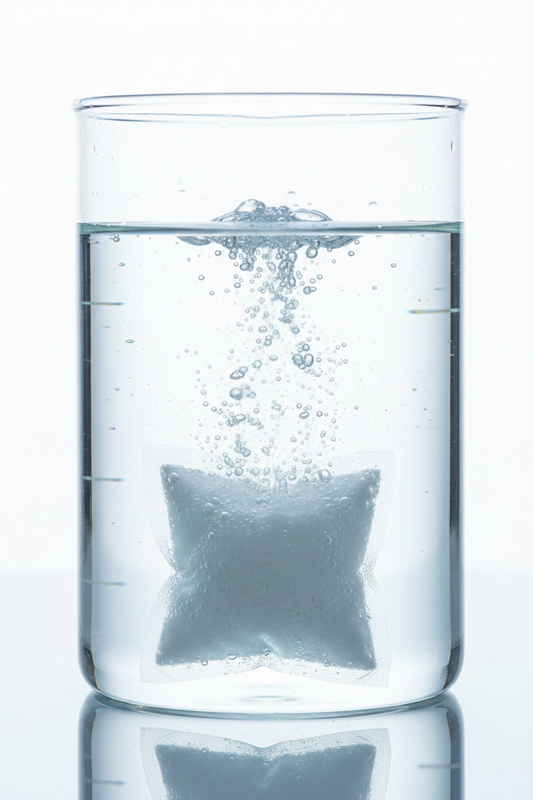Water-soluble cleaning pouch dissolving in water to release biobased concentrated cleaner by SFProducts Canada